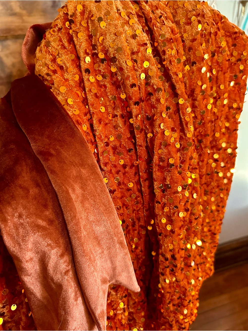 NWT Orange Sequin Velvet ‘60s Priscilla Party Dress with Bow - Picture 5 of 7